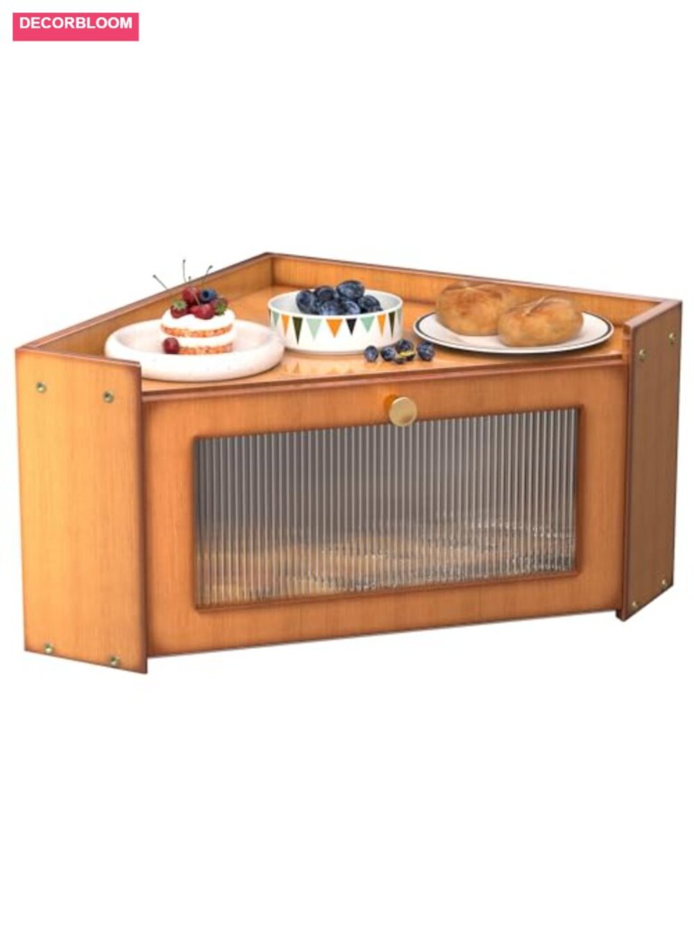 Vintage Wooden Bread Box with Bamboo and Acrylic Window